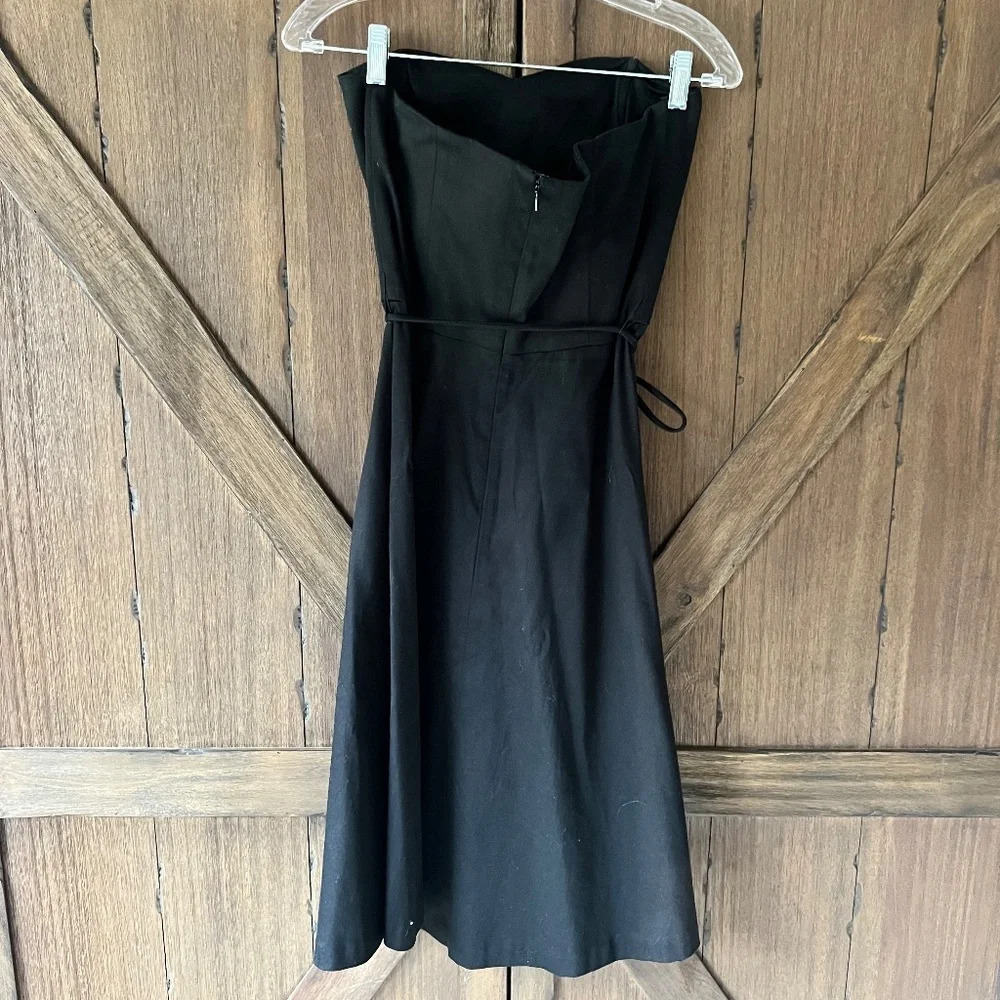 WHBM Black Strapless Sweetheart Neck Dress w/ Beaded Tassel Belt Sz. 6 - Picture 3 of 5